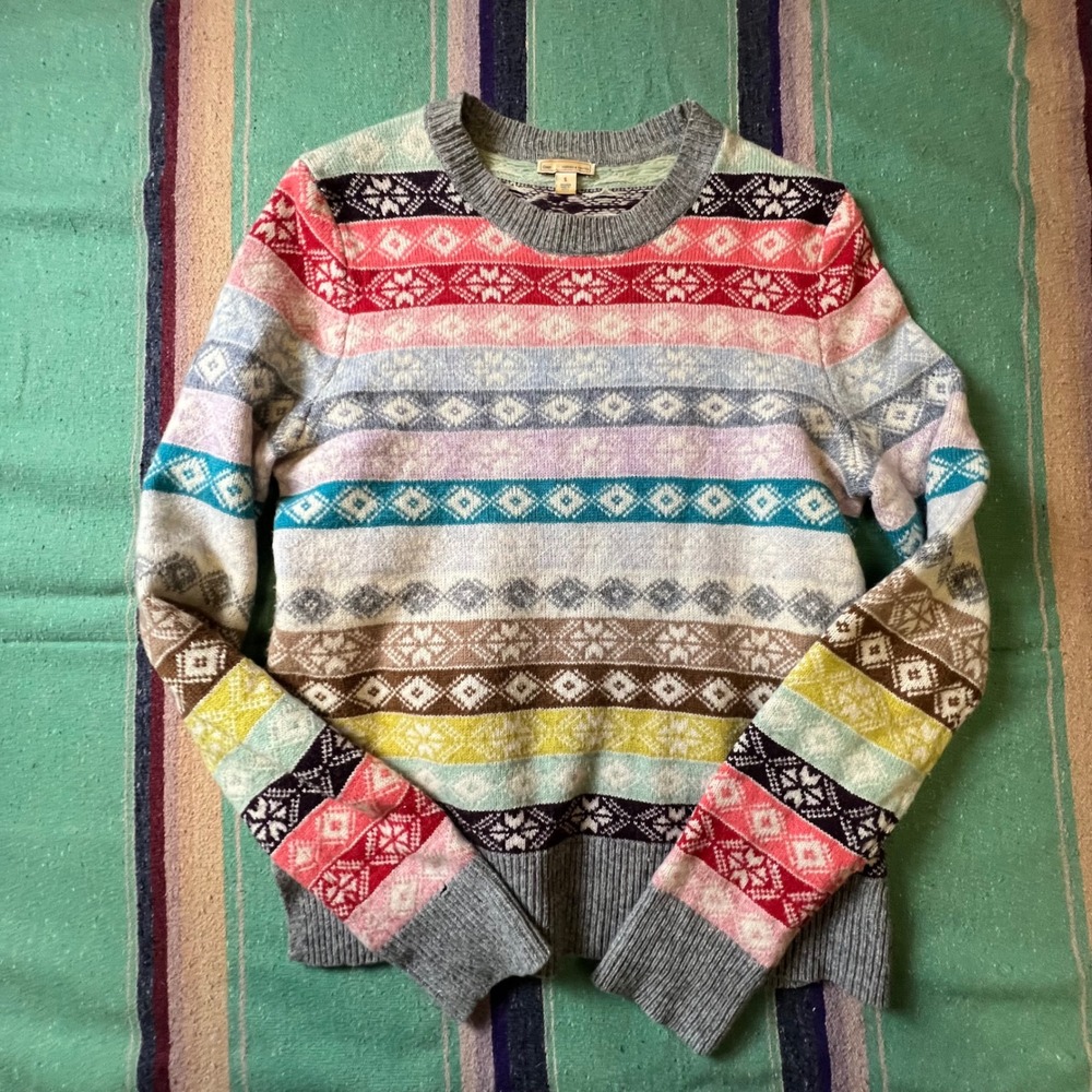 Gap Sweater Womens S Multicolor Lambswool Fair Isle Knit Pullover Crew Neck Boho